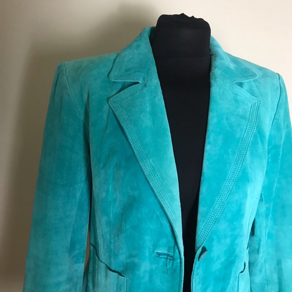 Alfani Teal Suede Leather Jacket - Picture 2 of 6
